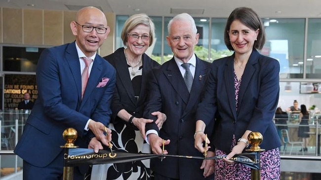 Gladys Berejiklian with Crown Group Chairman and Group CEO Iwan Sunito (left), as well as Hornsby mayor Philip Ruddock (second from right) and his wife Heather in a 2017 photograph. Picture: Supplied