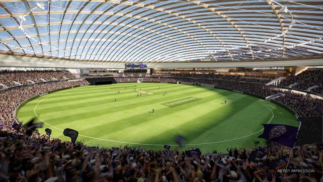 Renders of Macquarie Point stadium released have Cricket Tasmania confident it can play host to the first ever Test match under a roof. Picture: Cox Architecture.