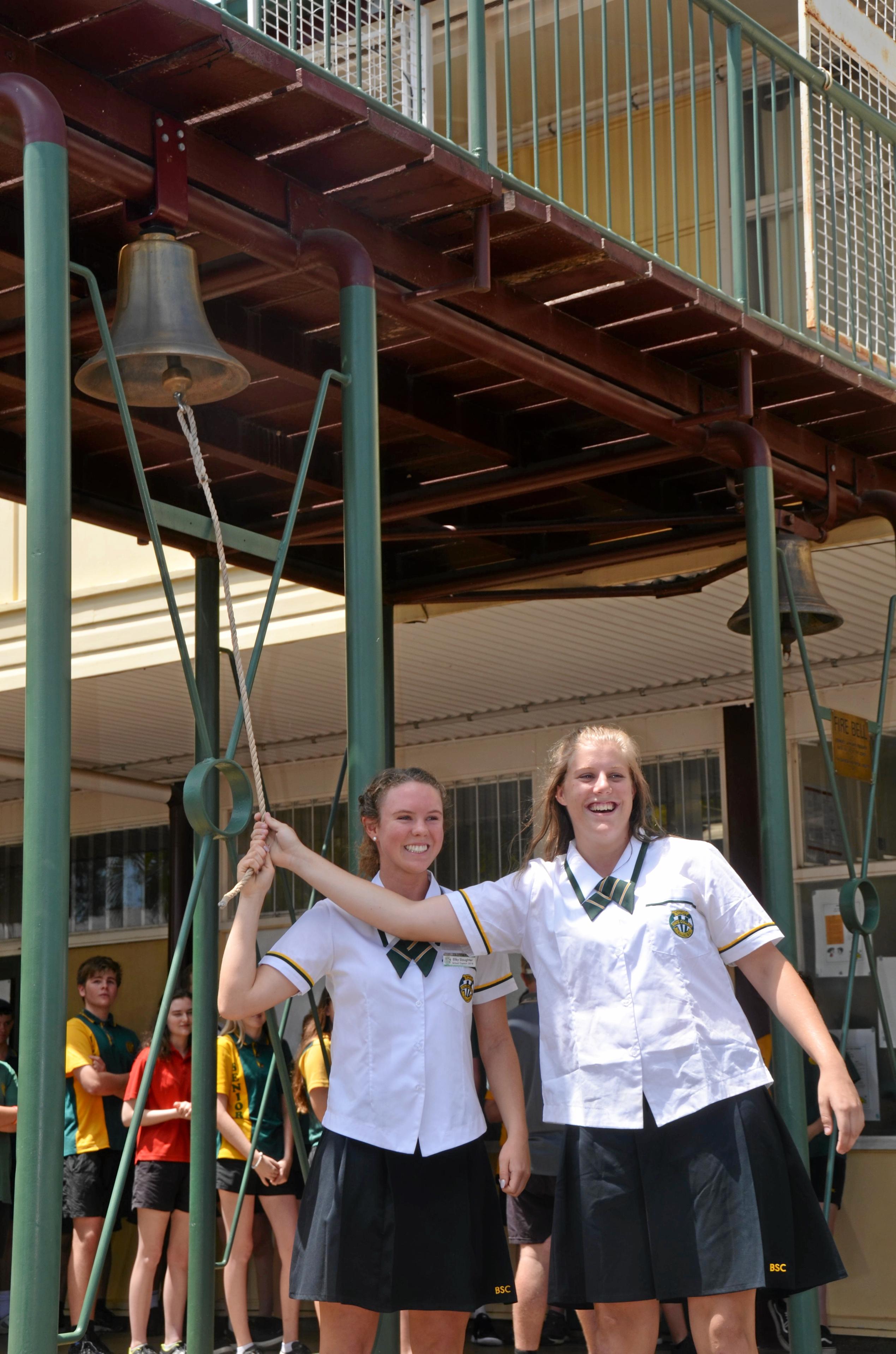 Burnett State College had 39 Year 12 graduates ring the school bell before they walked out the gates as students for the last time. Picture: Felicity Ripper