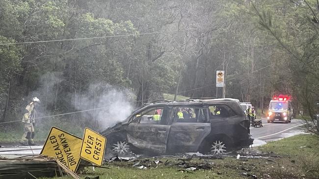 One of the cars involved in a horror Bonogin car crash on the Gold Coast's outskirts before New Year's Eve. Picture: Sam Stolz