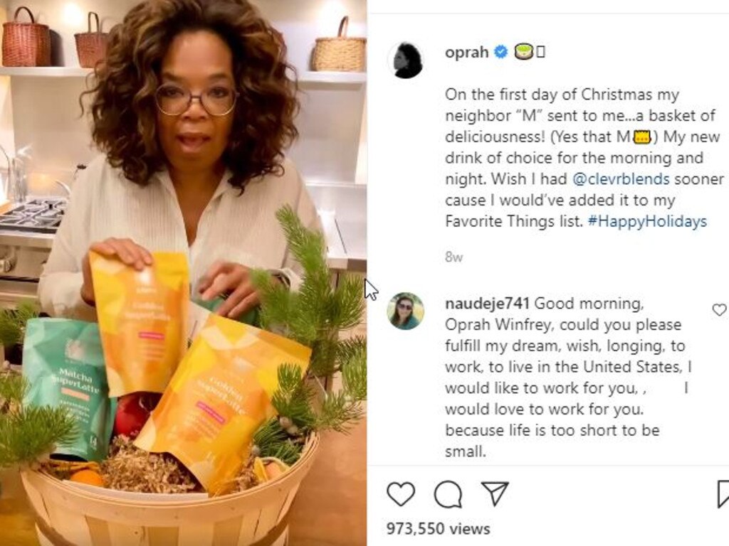 Oprah spruiking a vegan latte brand Meghan has invested in.