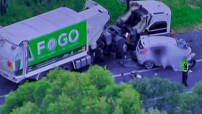 A person has died after a truck and vehicle collided on the Brisbane Valley Highway south of Fernvale. Photo: 7 News