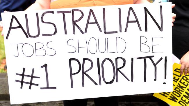 Workers protest the closure of the Heyfield Mill. Picture: AAP Image/Tracey Nearmy