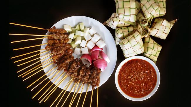 Satay sticks served on Malaysian Airlines flights.