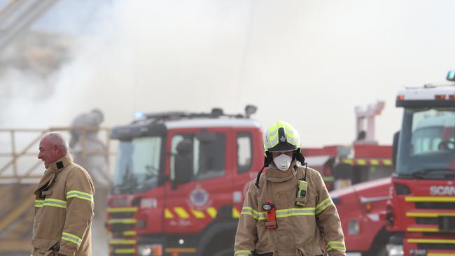 Firefighters on scene at a large industrial fire in Melbourne. Picture: David Crosling