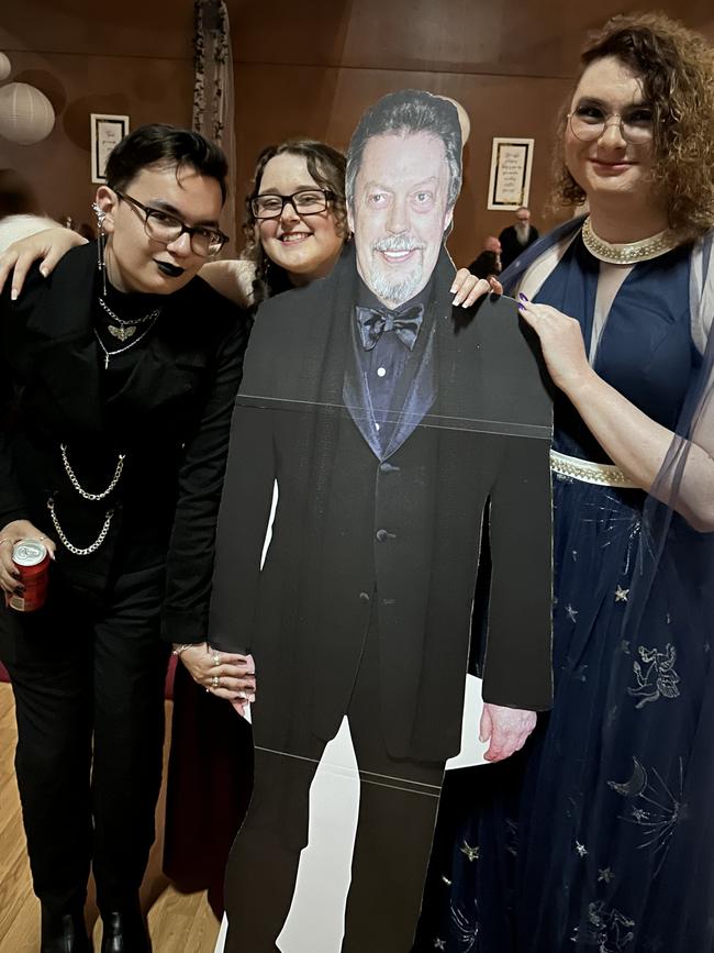 Ethan Williams, Rachael Neilsen and Kaylee Richardson enjoy the Nanango State High School 2023 formal on the night of Friday September 8, 2023.