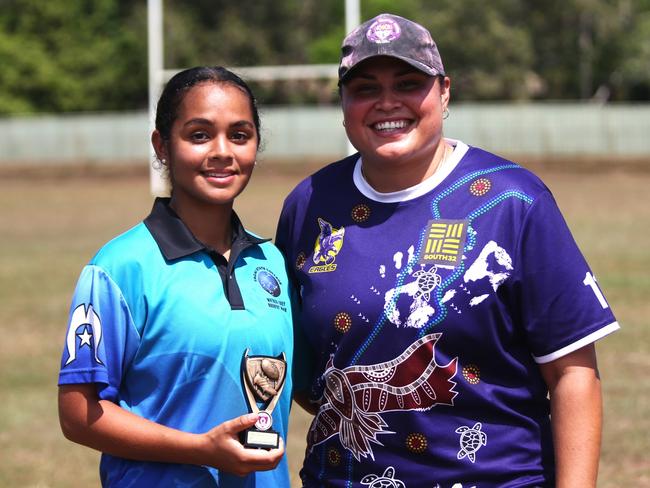 Pictured: Mistee Sagigi and Luana Healey. AFL Chris Johnson and Angie Nadredre Cups 2024. Photo: Gyan-Reece Rocha