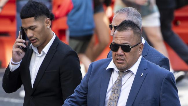 Talatau Junior Amone, left, and his father, right, previously pictured outside court. Picture: NCA NewsWire / Monique Harmer