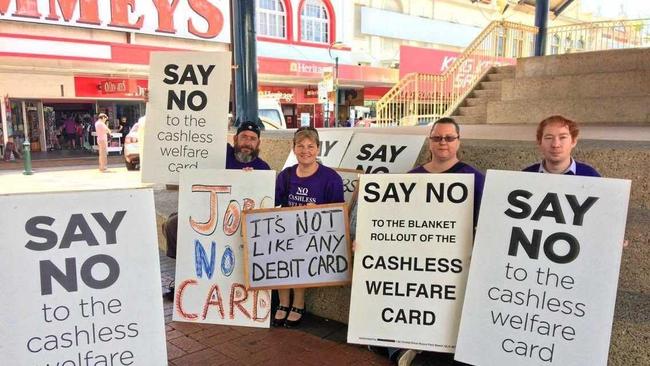 OWN EXPENSES: Cashless Debit Card protesters say they're not funded by Labor. Picture: Mikayla Haupt