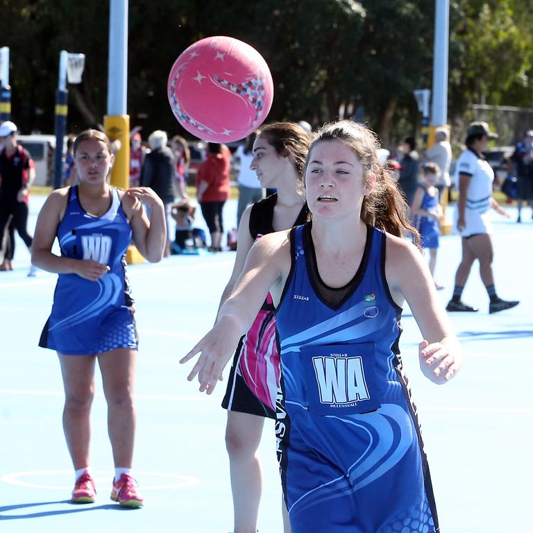 Netball at Runaway bay. Photo of Senior Intermediate Div 2 matches. Photo by Richard Gosling