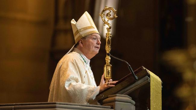 The Archbishop of Sydney, Anthony Fisher, presides over mass at St Mary’s Cathedral. Picture: Flavio Brancaleone