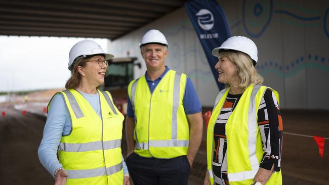 Minister for Infrastructure, Planning and Logistics Joel Bowden, seen here with federal minister for Infrastructure, Transport, Regional Development and Local Government, Catherine King, and chief minister Eva Lawler. Picture: Supplied