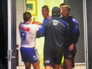 Reed Mahoney and Jack Hetherington clash in the tunnel at Accor Stadium. Picture: Fox League