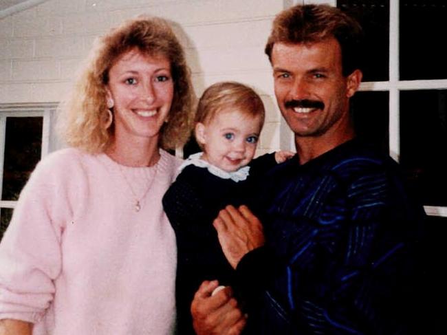 Undated images relating to the 2024 podcast - BRONWYN. Bronwyn Winfield, Jon Winfield and their daughter Lauren (centre).