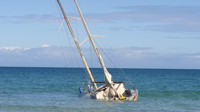 The yacht after it took on water during rough seas off North Haven. Picture: Colin James