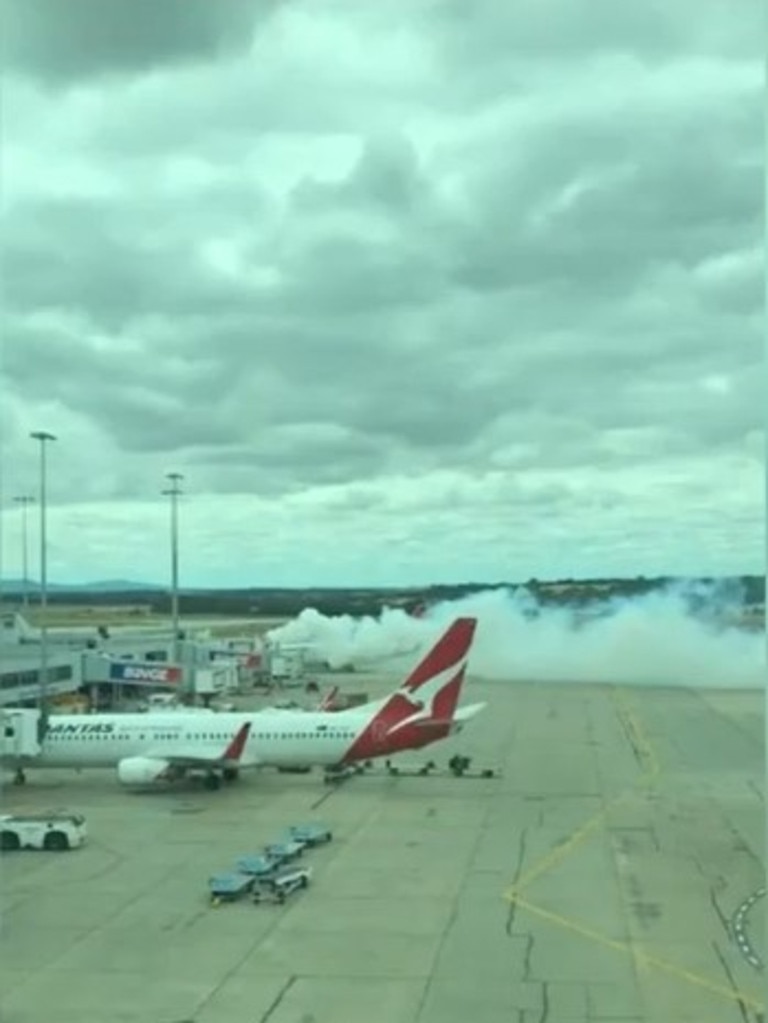 Travellers filmed the smoke from inside the terminal. Picture: 9 News