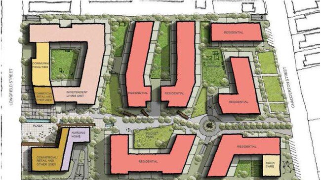 The network of buildings proposed to be built at the Longfield St development.