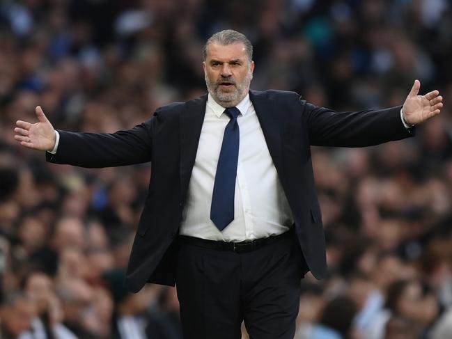 Ange Postecoglou lost patience with a Tottenham supporter as his side went down 2-0. Picture: Justin Setterfield/Getty Images