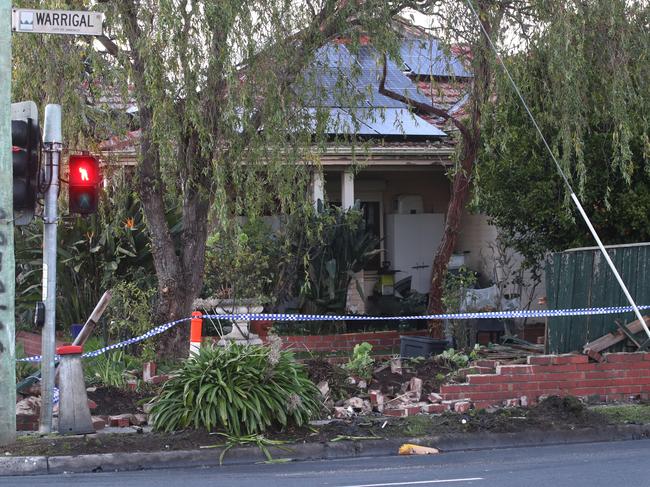 The front yard of a local home is destroyed in the crash. Picture: David Crosling