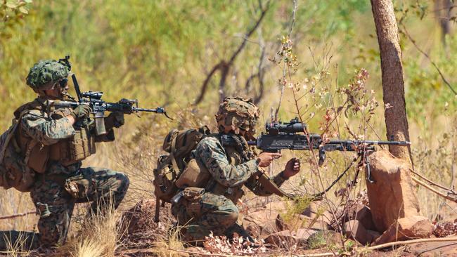 US Marines secure Nackaroo Airfield during exercise Loobye, a joint training exercise with the ADF at Nackaroo Airfield Picture: Glenn Campbell