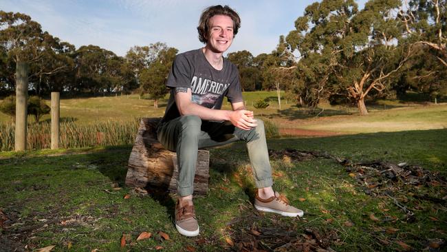 Sam Daddo, 21 at his home in Hazelwood, Victoria. Sam has struggled with anxiety for much of his life. He has recently been through a six week telephone-based program for people with low intensity psychological issues Picture: David Geraghty