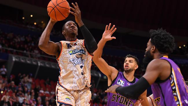 Taipans Shannon Scott attempts a layup during the round three NBL match between Sydney Kings and Cairns Taipans at Qudos Bank Arena, on October 14, 2022, in Sydney, Australia. (Photo by Nathan Hopkins/Getty Images)