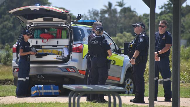 Police investigate the scene on the banks of the Burnett River and interview boaties following a serious boat crash.