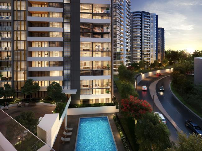 Artist impressions of the new Skyview residential development by Toplace. The developers say Castle Hill, where the five towers will be located, will be the next Chatswood.