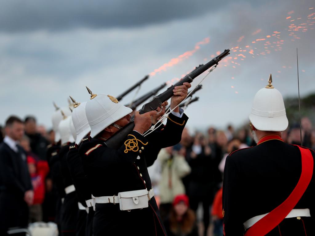 A salute at the Semaphore dawn service. Picture: Dylan Coker