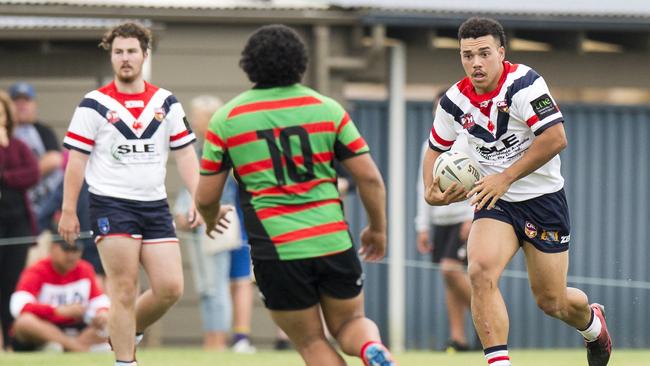 Matt Russell (R) in action for Central Coast Roosters during their SG Ball rugby league match versus South Sydney at Morry Breen Oval at Kanwal. Picture: Troy Snook