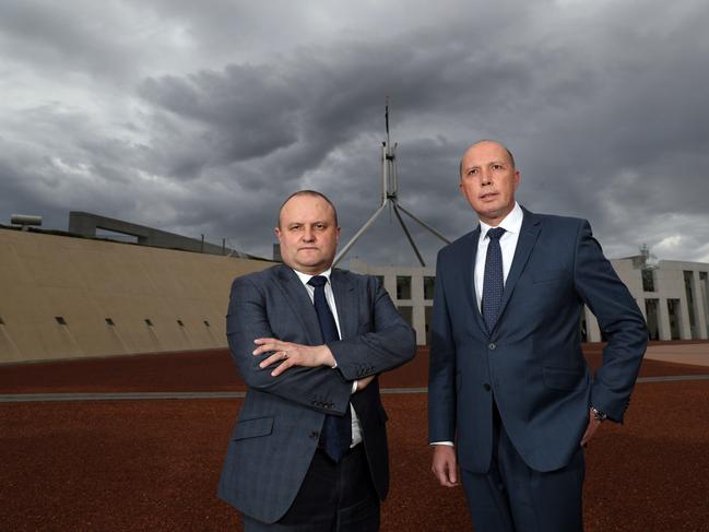 Home Affairs Minister Peter Dutton (right) and MP and former Victoria Police officer Jason Wood have worked together on tough new visa laws that will see more criminals deported. Picture Gary Ramage