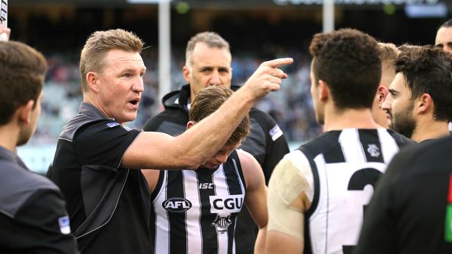 Nathan Buckley is getting better as a coach but the Pies aren’t winning enough games. Picture: Wayne Ludbey