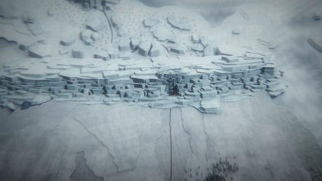 Game of Thrones opening credits sequence shows the breached ice wall, with a glacier movind down the right. Picture: HBO