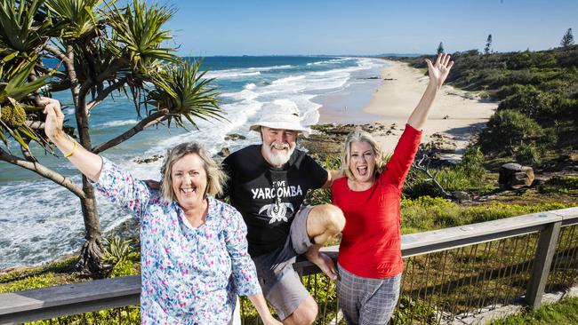 Lyn Saxton from Development Watch, Jim Moore of Friends of Yaroomba and Narelle McCarthy from the Sunshine Coast Environmental Council, celebrate a major win at The Court of Appeal over the controversial Sekisui House Yaroomba Development. Picture Lachie Millard