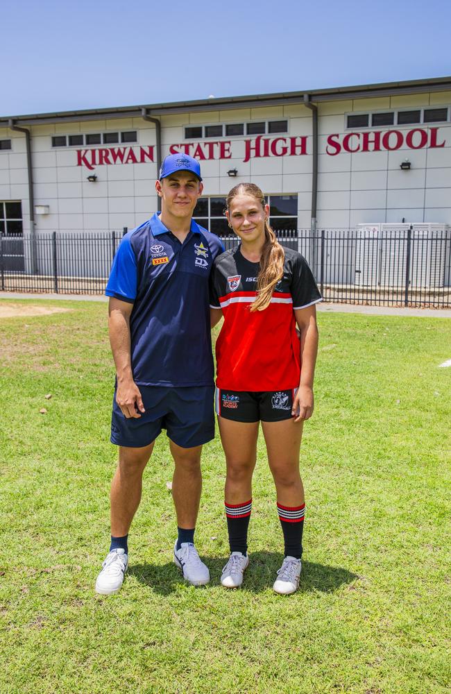 North Queensland Cowboys player Kaiden Lahrs, with his younger sister Macey of Kirwan State High School. Picture: Alix Sweeney / North Queensland Cowboys