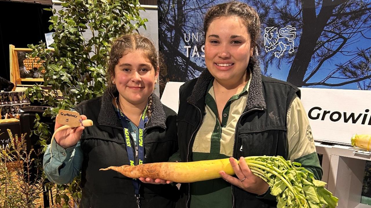 Scottsdale High School students A’Jana Smith and Adara Hall at last year's Let it Grow competition. Picture: Facebook/Tasmanian Institute of Agriculture