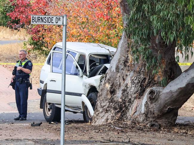 NEWS ADVScene of a fatal crash, a  Toyota 4 wheel drive crashed into a tree on States Rd Hackham this morningImage/Russell Millard Photography