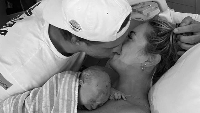 Cameron Munster has shared a heartwarming picture of his family after his wife gave birth to a baby boy. Picture: Instagram