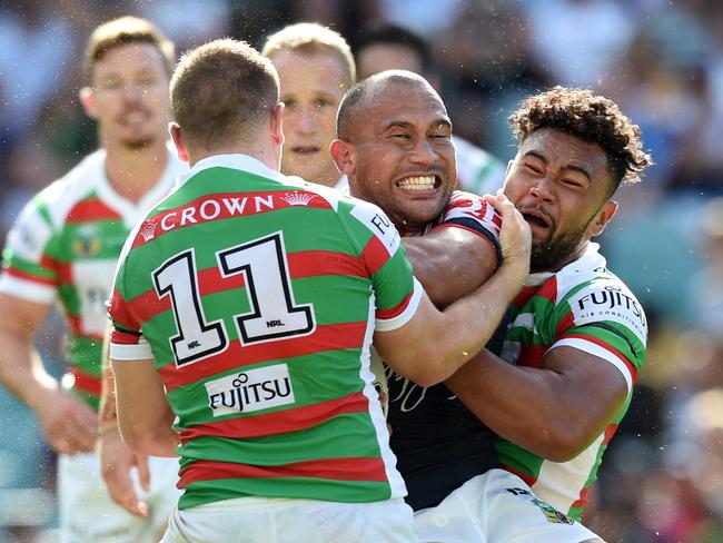 Zane Musgrove (right, helping Paul Carter tackle Sam Moa), was a real surprise packet. Picture: AAP