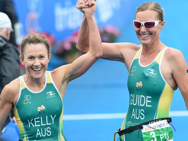 Katie Kelly and Michellie Jones won the Yokohama World Paratriathlon Event. Picture: Delly Carr ITU Media