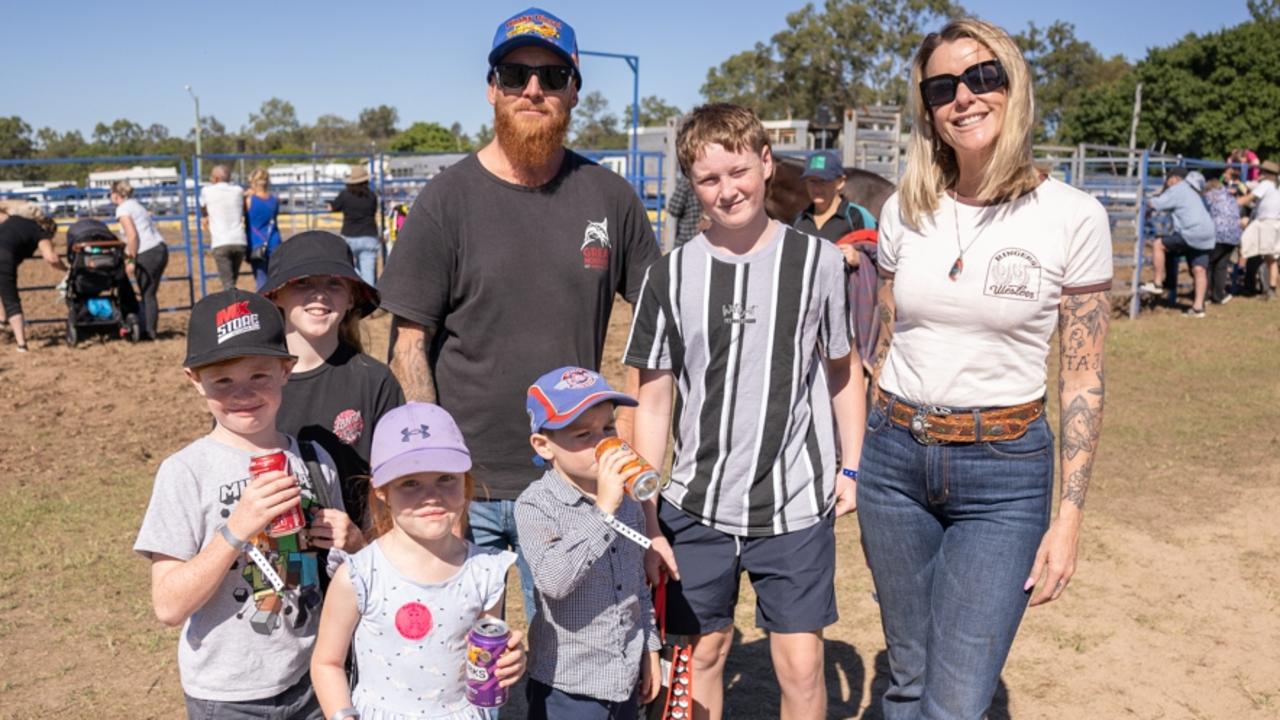 Amity, Angus, Oscar, Elora, Pet, Jase and Stacey at the Gympie District Show 2023. Picture: Christine Schindler