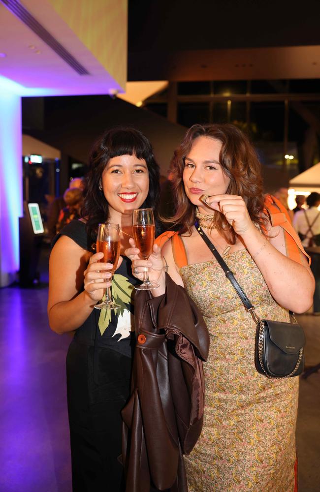 Courtenay McCue and Ellamay Fitzgerald at the Here and Now gallery opening at HOTA for Gold Coast at Large. Picture, Portia Large.