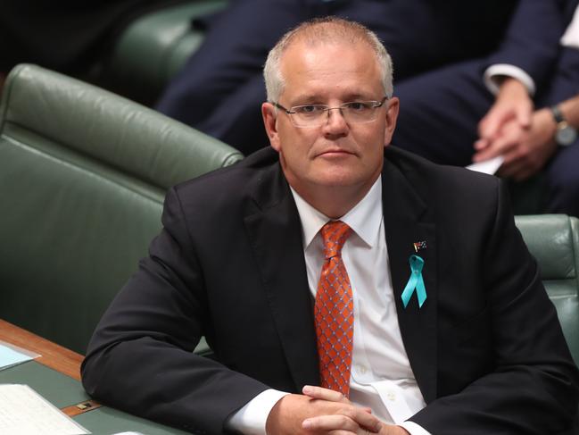 PM Scott Morrison  during Question Time in the House of Representatives Chamber at Parliament House in Canberra. Picture Kym Smith