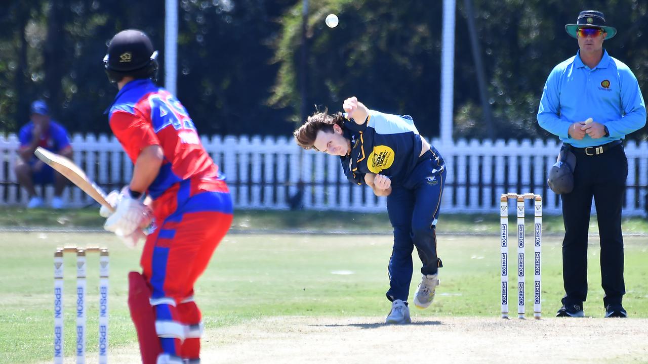 Valley bowler Charlie Thomas earlier in the season in first grade. Picture, John Gass