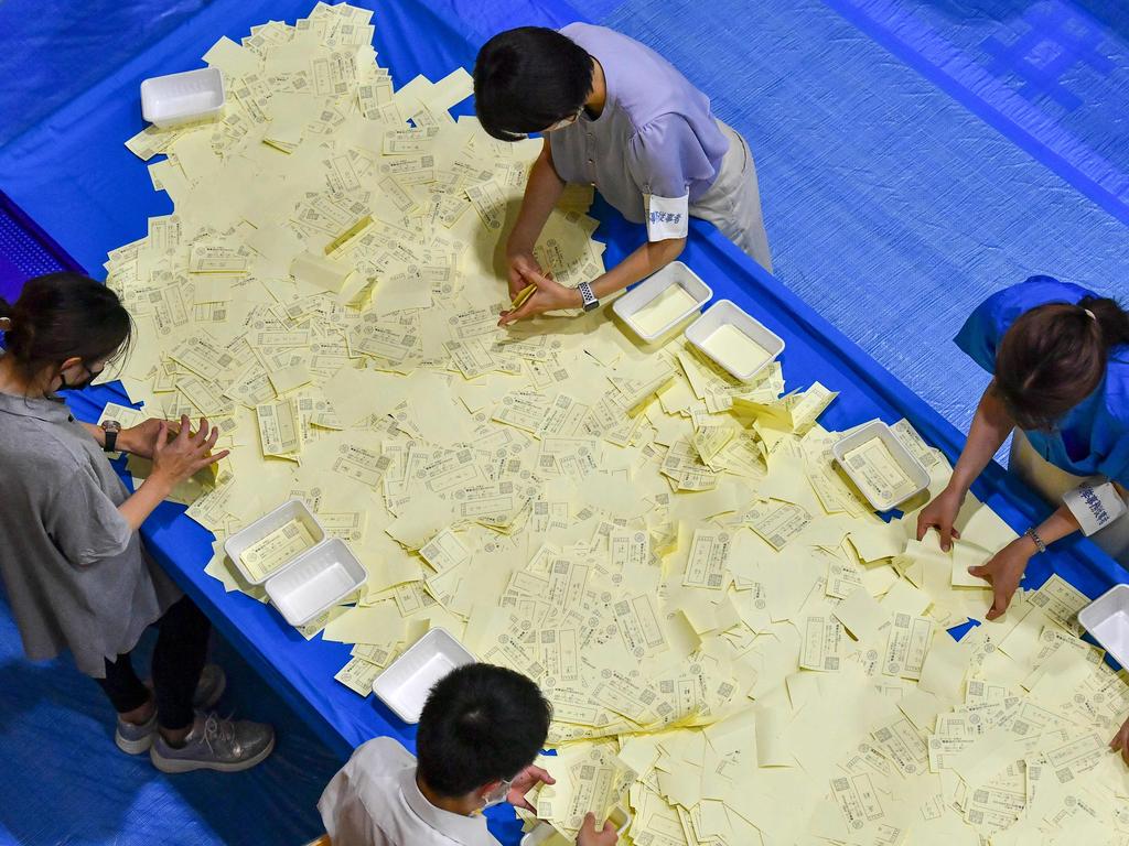 Japanese voters cast their ballots July 10 in an upper house election, just two days after former prime minister Shinzo Abe was assassinated while on the campaign trail. Picture: AFP