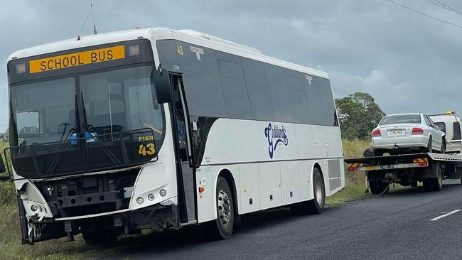 A school bus carrying children and car collided at Nikenbah on the Fraser Coast on Tuesday morning.