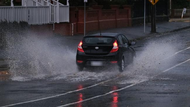 Heavy rain led to flash flooding on local roads on Monday. Picture: Mark Wilson