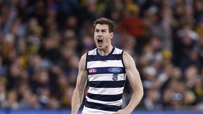 Jeremy Cameron didn’t just have an impact up forward against the Tigers. Picture: Darrian Traynor/Getty Images