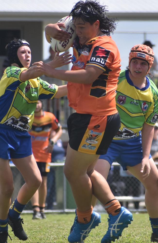 Kereama Gartner in the Wests Tigers and Wanderers under-14s rugby league final in Mackay, August 28, 2021. Picture: Matthew Forrest