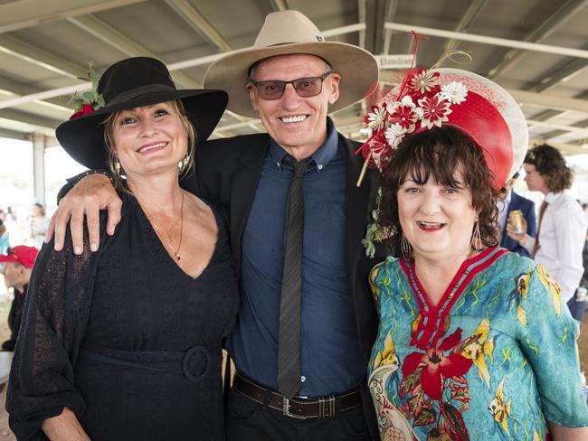 At the Clifton Races are (from left) Sandy Dee, Brian Delaney and Janelle Brent, Saturday, October 28, 2023. Picture: Kevin Farmer